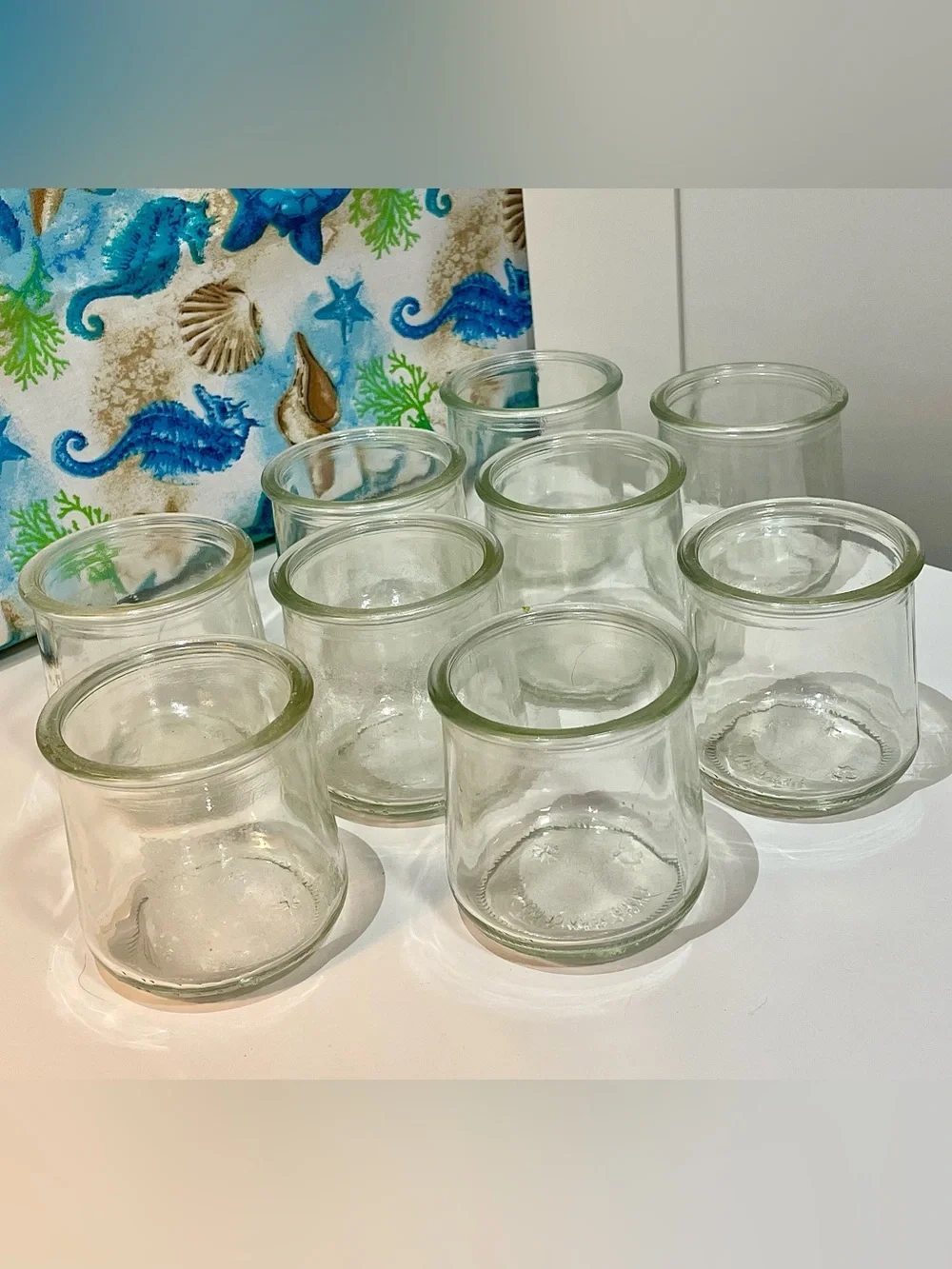 Set of 9 Oui Glass Yogurt Jars – Clear Glass Craft / Candle / Vase / Storage